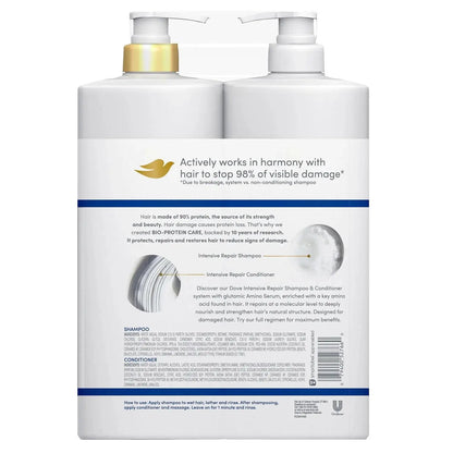 Dove Intensive Repair Damage Therapy Shampoo & Conditioner Set 33.8 Oz 2 Pack with Bio-Protein Care Amino Serum for Hair Repair and Conditioning Gentle Hair Care Repairing