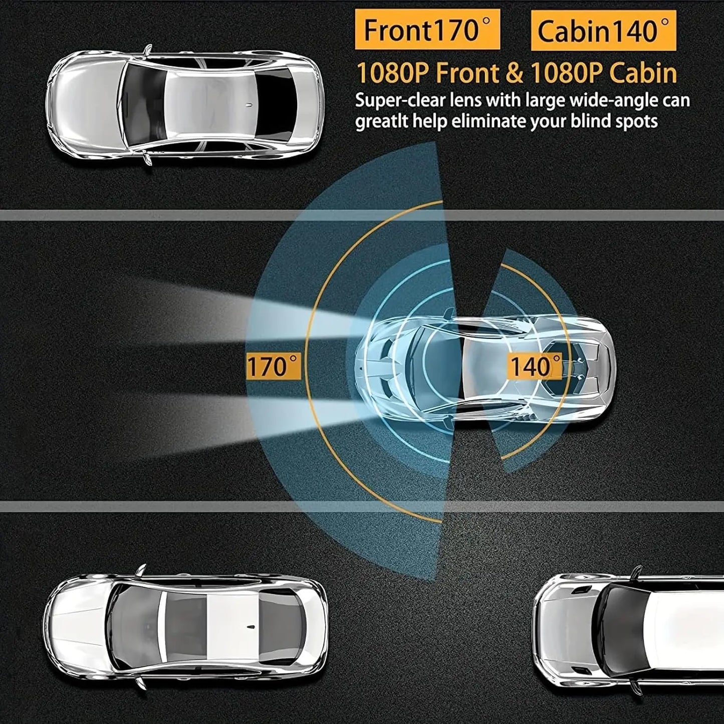 WHATOOK 1080P Ultra HD Dual Dash Cam, Front Car Camera, Mini Car Dashcam with Night Vision, Includes 32GB Memory Card for Recording, Dual Dashcam