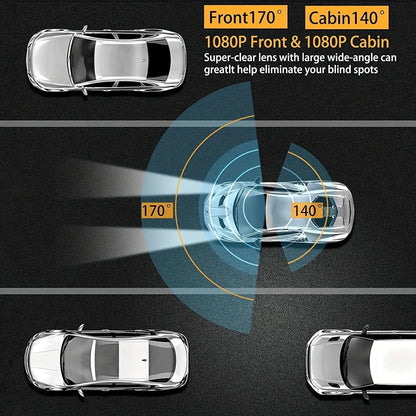 WHATOOK 1080P Ultra HD Dual Dash Cam, Front Car Camera, Mini Car Dashcam with Night Vision, Includes 32GB Memory Card for Recording, Dual Dashcam