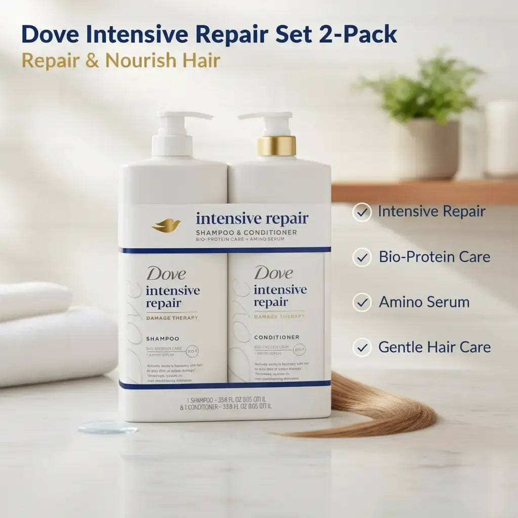 Dove Intensive Repair Damage Therapy Shampoo & Conditioner Set 33.8 Oz 2 Pack with Bio-Protein Care Amino Serum for Hair Repair and Conditioning Gentle Hair Care Repairing